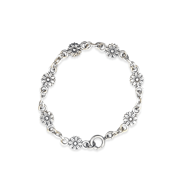 Estate Sterling Silver Art Deco Flower Link Bracelet