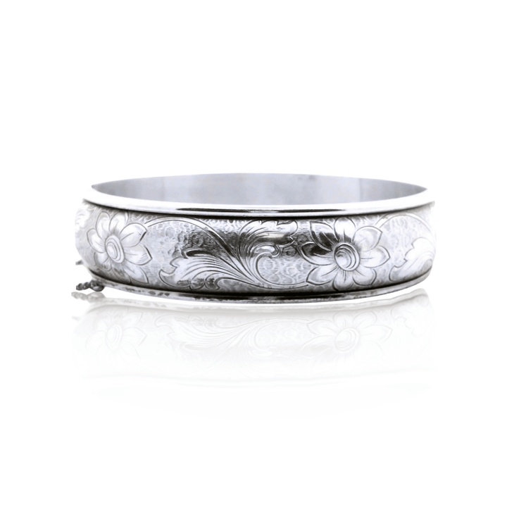 Estate Sterling Silver Engraved Floral Hinged Vintage Bangle Bracelet by Danecraft