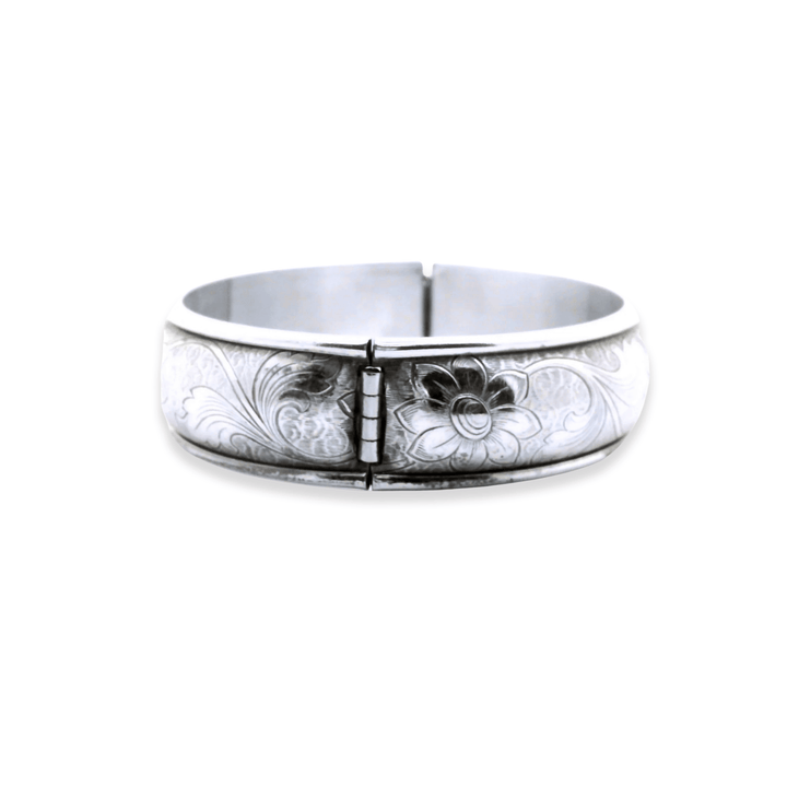 Estate Sterling Silver Engraved Floral Hinged Vintage Bangle Bracelet by Danecraft