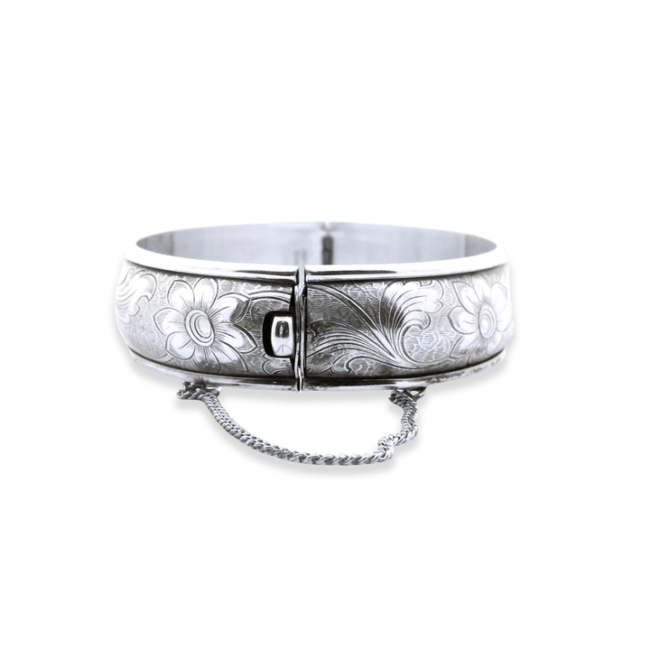 Estate Sterling Silver Engraved Floral Hinged Vintage Bangle Bracelet by Danecraft