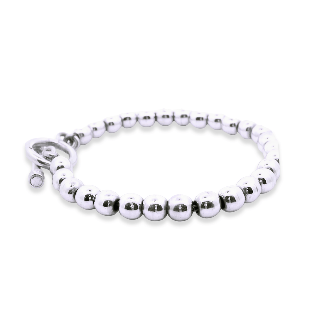 Estate Sterling Silver Beaded Toggle Clasp Bracelet