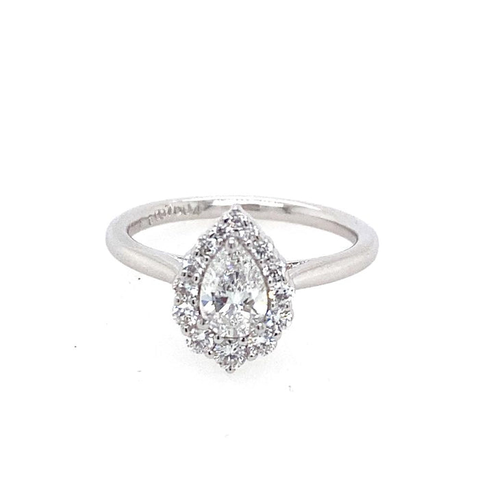 14K White Gold 0.77ctw Pear Diamond Halo Engagement Ring