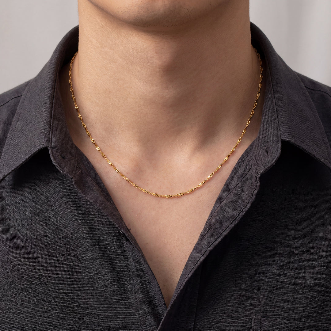 Estate 14K Yellow Gold 1.57MM Singapore Chain Necklace