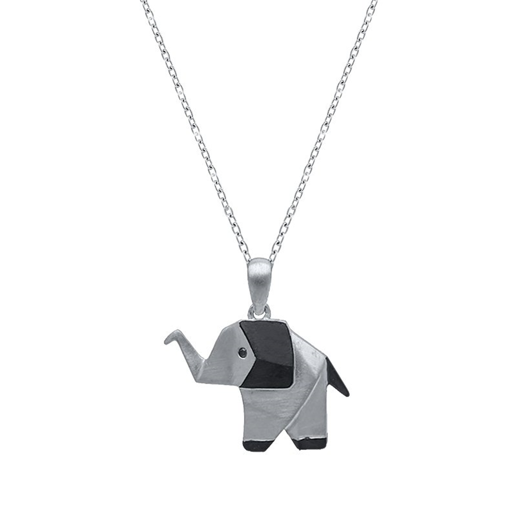 Sterling Silver Black Diamond Origami Elephant Necklace by Tache
