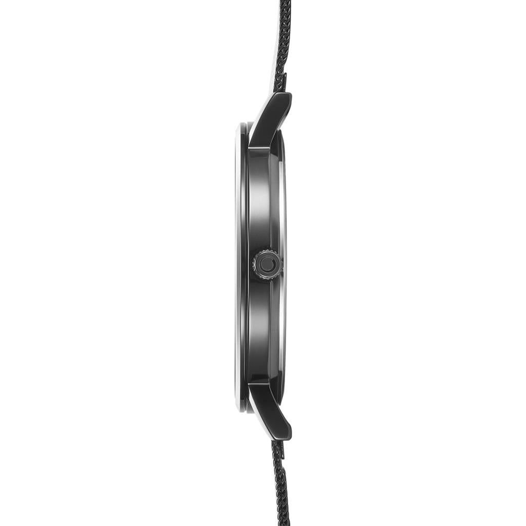 Obaku Brink Men's Black Dial Mesh Watch with Rose Gold Accents