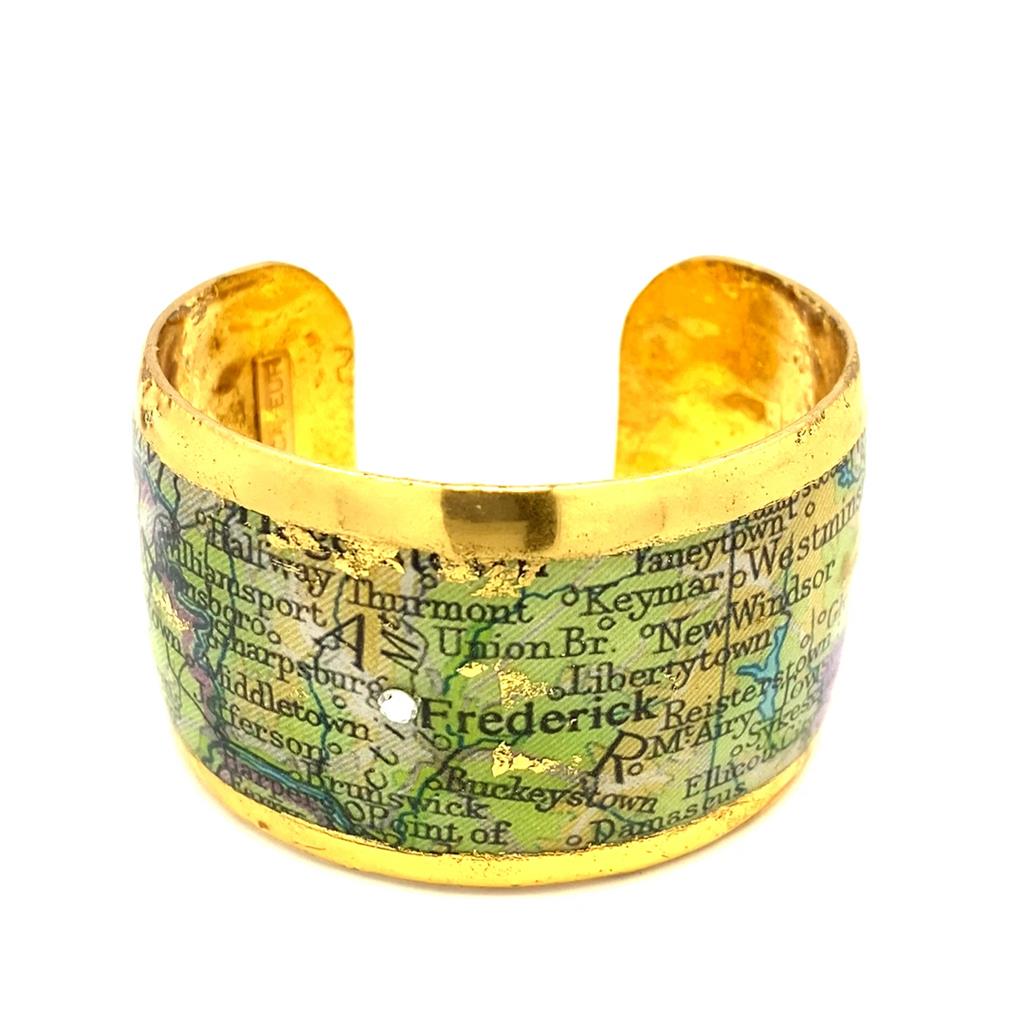 22K Gold Leaf Frederick,MD Map Cuff Bracelet by Evocateur