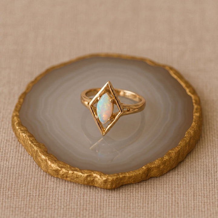 Estate 14K Yellow Gold Vintage Opal Geometric Ring