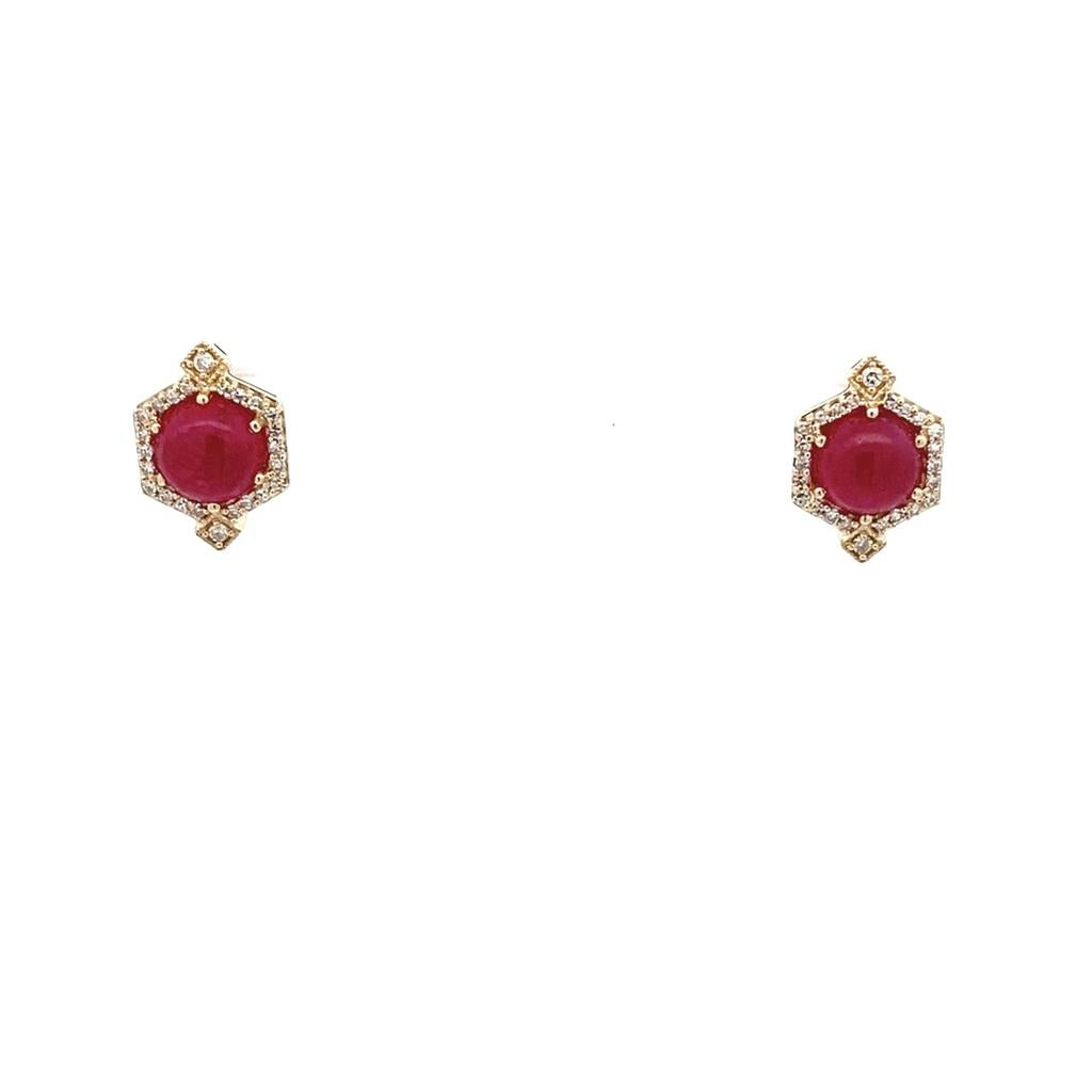 14K Yellow Gold 3ctw Lovefire Ruby & Diamond Halo Stud Earrings