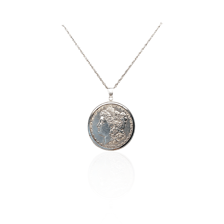 Estate Sterling Silver 1881 Morgan Dollar Coin Pendant Necklace