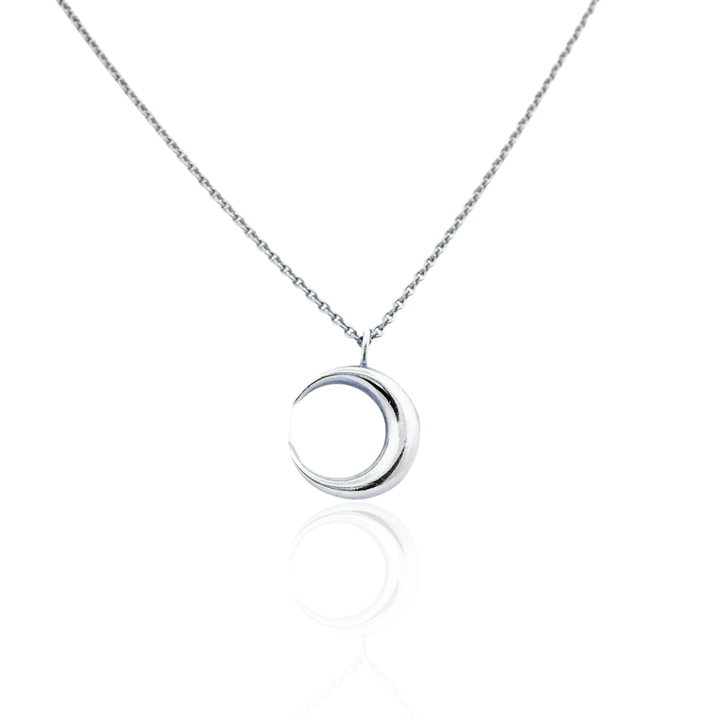 Estate Sterling Silver Crescent Moon Pendant Necklace