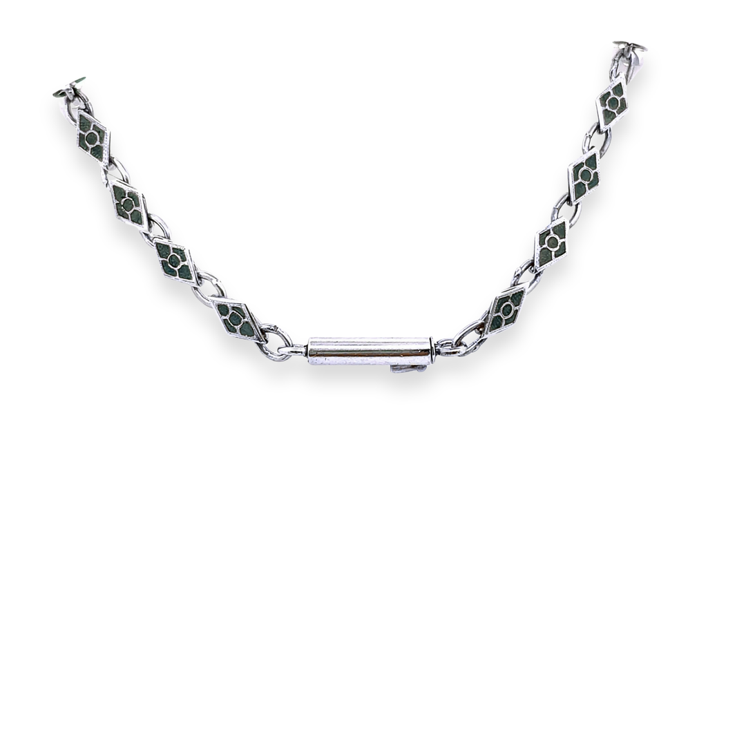 Estate 1960s Sterling Silver Niello Thai Dancer Graduating Link Necklace