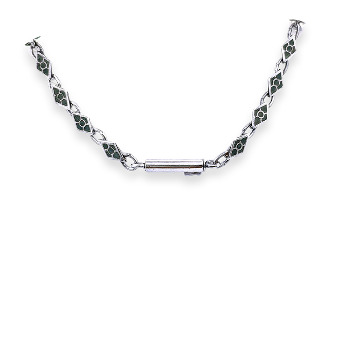 Estate 1960s Sterling Silver Niello Thai Dancer Graduating Link Necklace