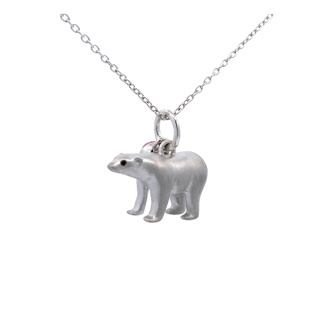 Sterling Silver Ruby & Black Diamond Polar Bear Necklace
