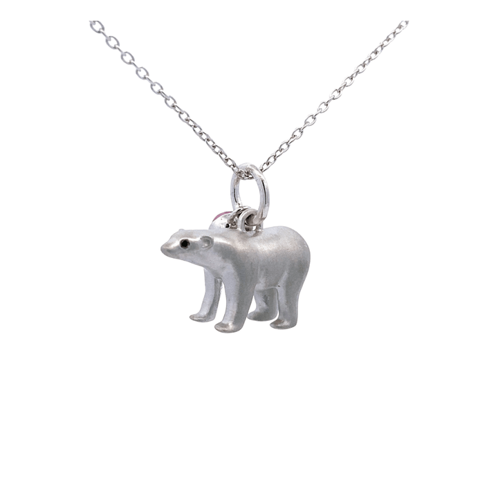 Sterling Silver Ruby & Black Diamond Polar Bear Necklace
