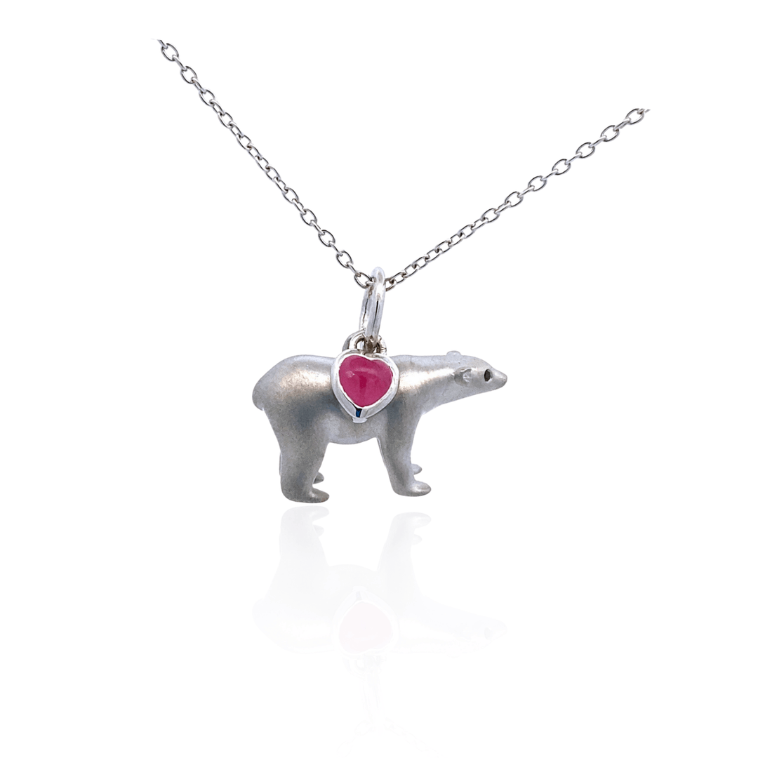 Sterling Silver Ruby & Black Diamond Polar Bear Necklace