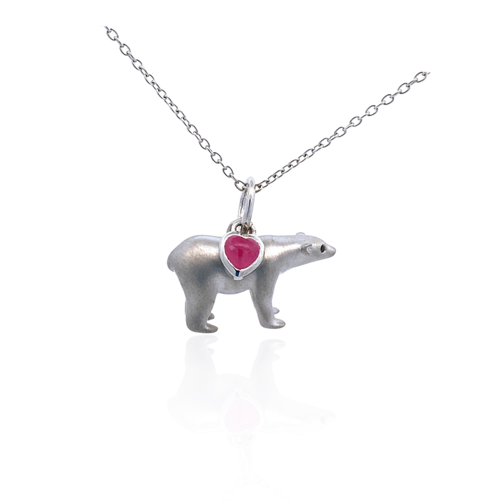 Sterling Silver Ruby & Black Diamond Polar Bear Necklace