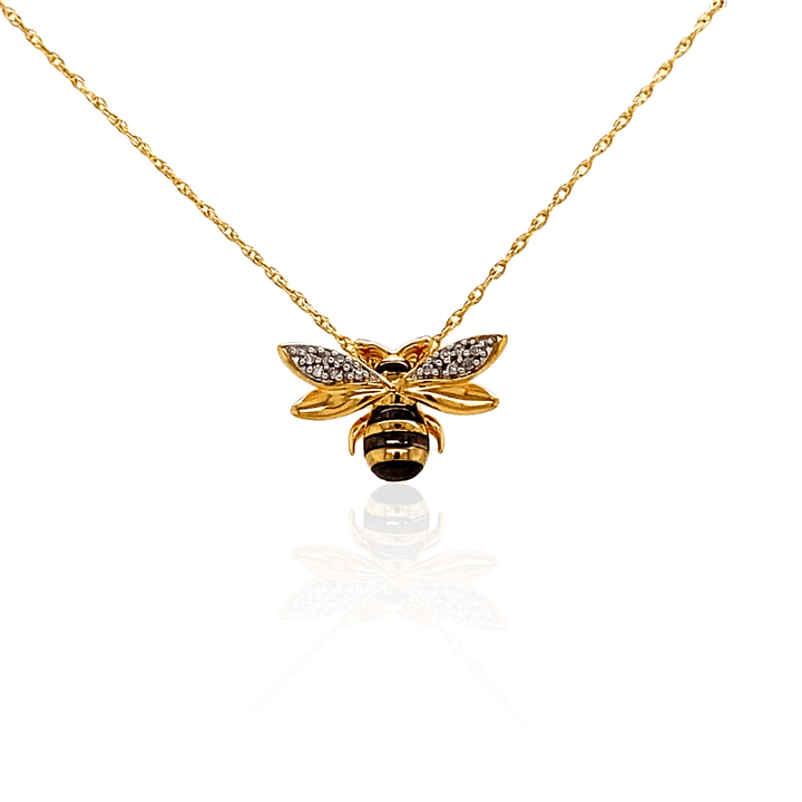 Sterling Silver & Yellow Gold Plated Diamond Bee Necklace