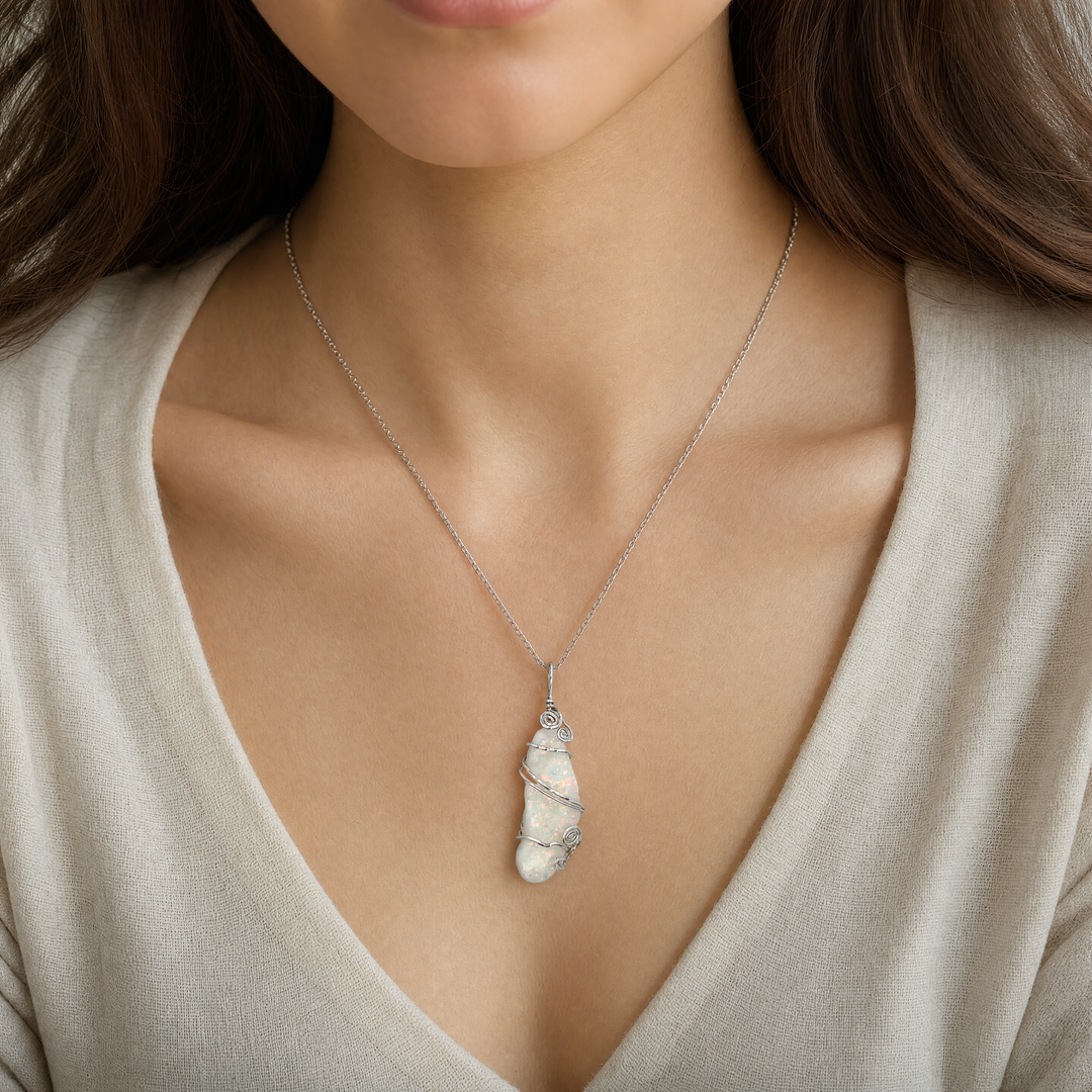 Estate Sterling Silver Freeform Synthetic Opal Pendant