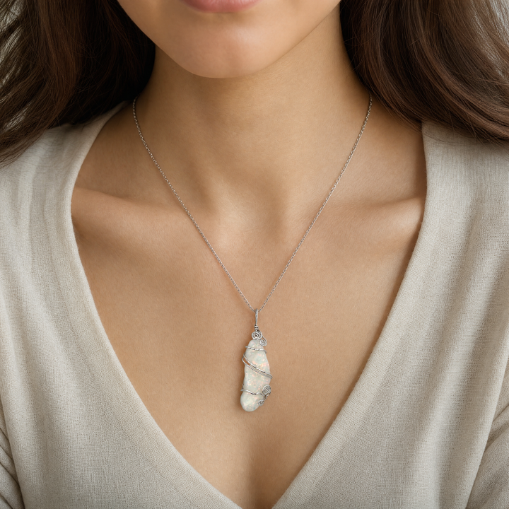 Estate Sterling Silver Freeform Synthetic Opal Pendant