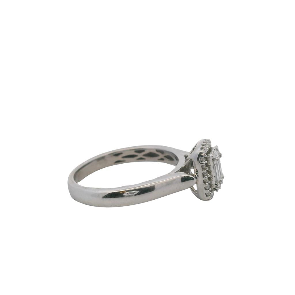 Estate 14K White Gold Baguette and Round Diamond Halo Engagement Ring - 0.35 TCW Contemporary Design