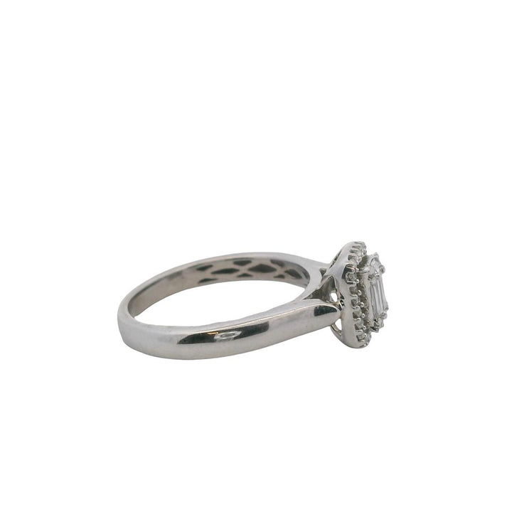 Estate 14K White Gold Baguette and Round Diamond Halo Engagement Ring - 0.35 TCW Contemporary Design