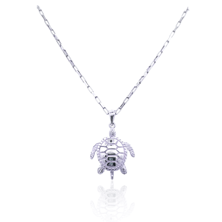 Estate Sterling Silver 3D Turtle Charm Pendant Necklace