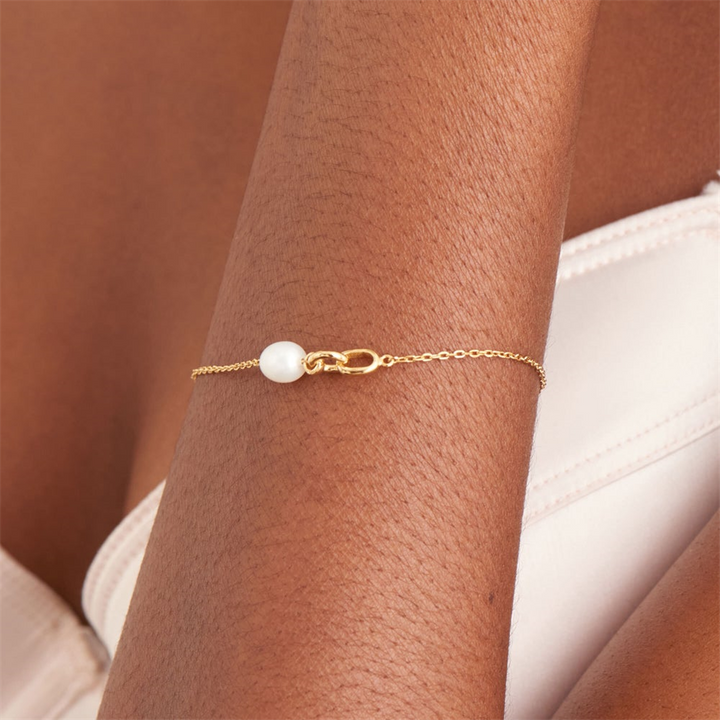 14K Yellow Gold Plated Pearl Interlocking Link Bracelet by Ania Haie