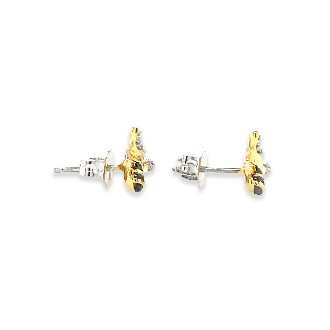 Gold Plated Diamond Bee Stud Earrings