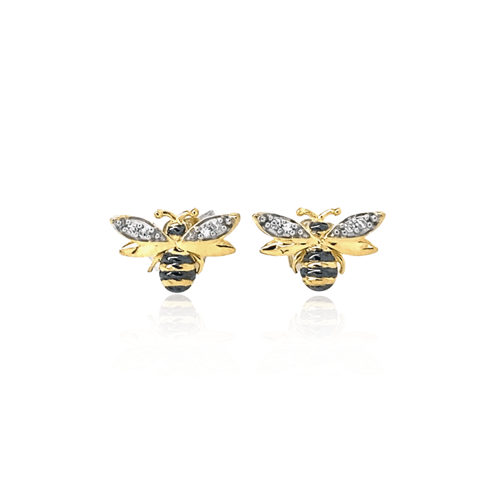 Gold Plated Diamond Bee Stud Earrings