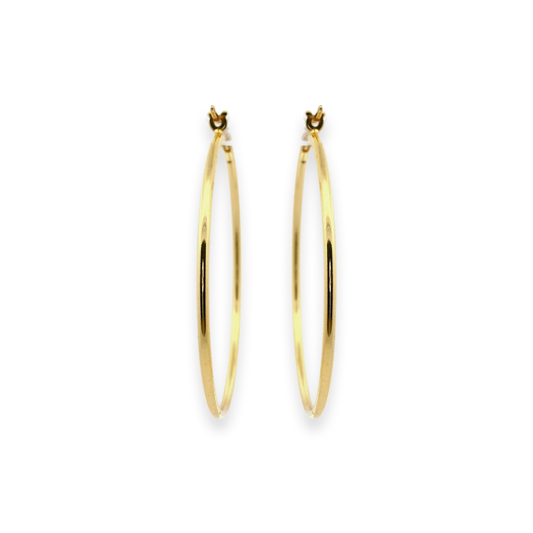 14K Yellow Gold Vermeil 1.5x40MM French-Lock Tube Hoop Earrings