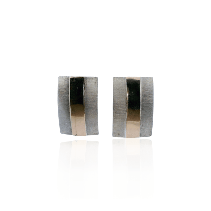 Estate Sterling Silver and 14K Yellow Gold Artisanal Stud Earrings