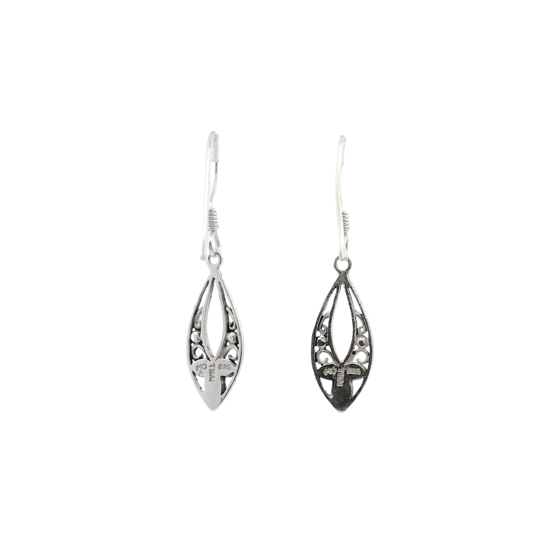 Estate Sterling Silver Oval Filigree Drop Earrings