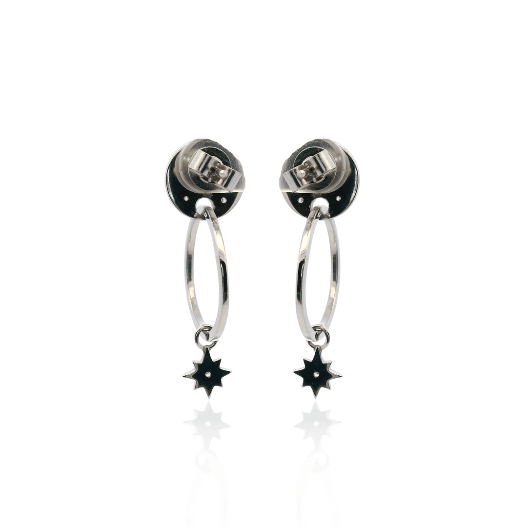 Estate Sterling Silver Cubic Zirconia Celestial Star Drop Hoop Earrings