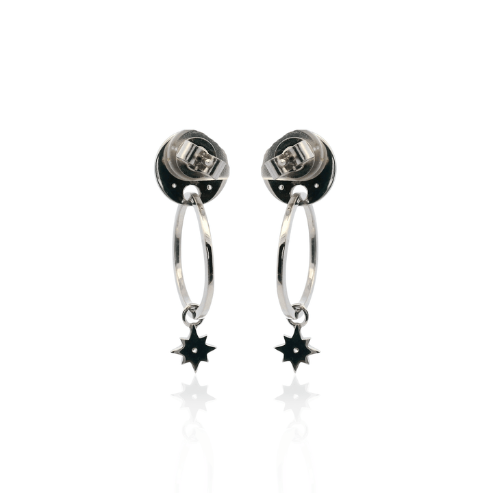 Estate Sterling Silver Cubic Zirconia Celestial Star Drop Hoop Earrings