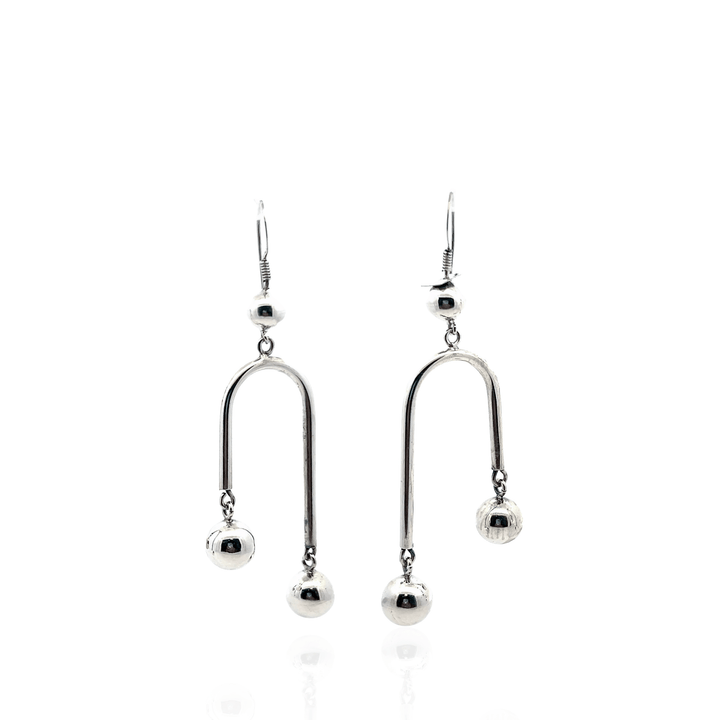 Estate Sterling Silver Geometric Wire & Bead Drop Earrings