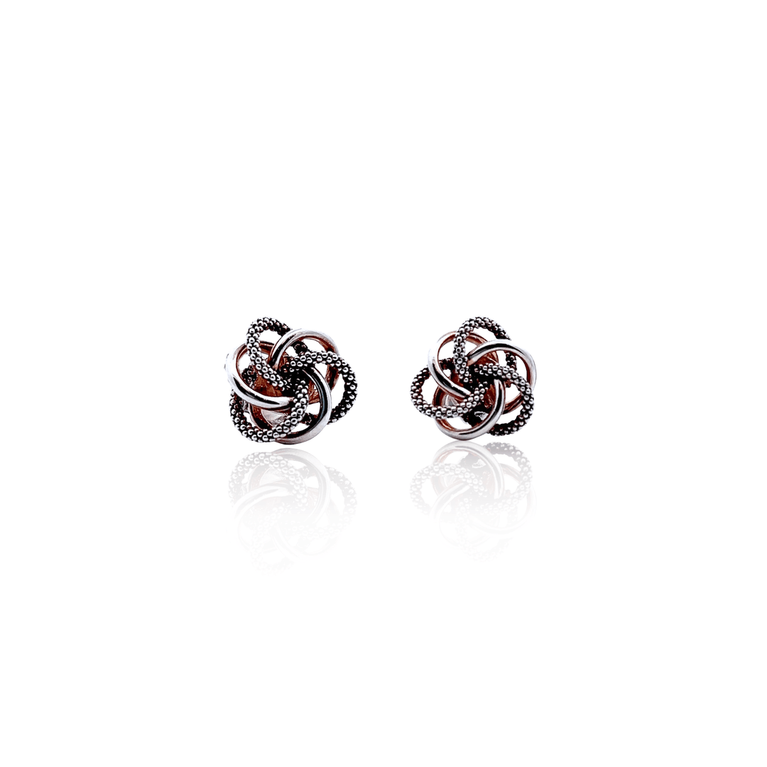 Estate Lagos Sterling Silver Love Knot Stud Earrings with 14K Yellow Gold Posts