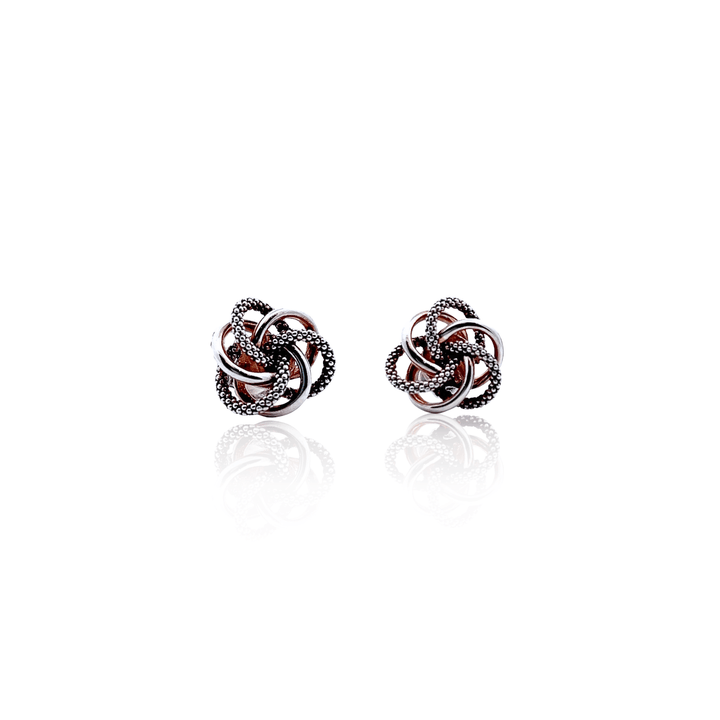 Estate Lagos Sterling Silver Love Knot Stud Earrings with 14K Yellow Gold Posts