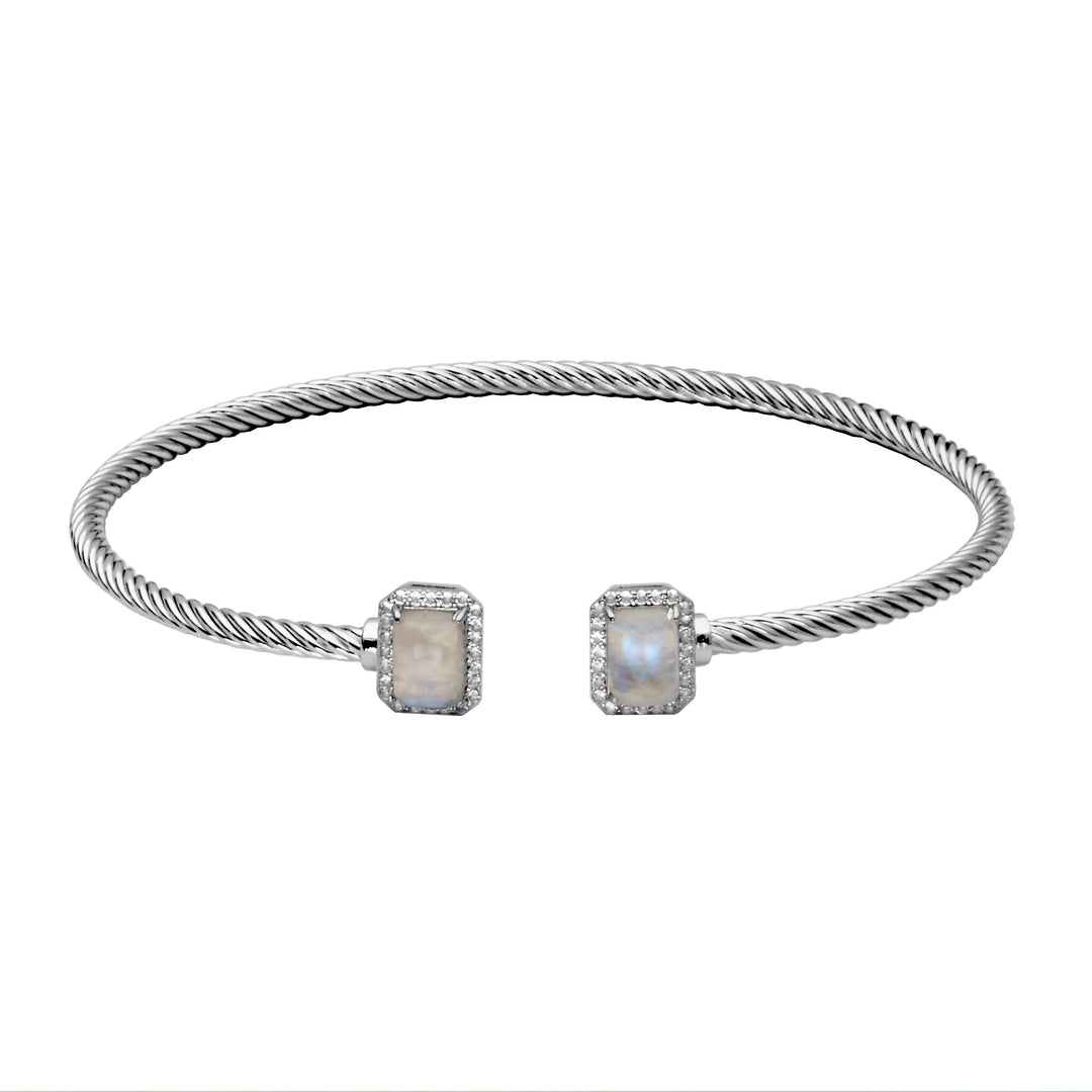 Sterling Silver Emerald-Cut Rainbow Moonstone & White Topaz Cuff Bracelet by Samuel B.