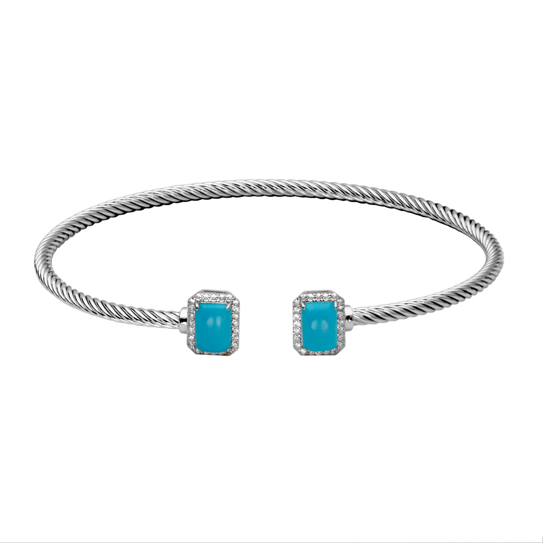 Sterling Silver Emerald-Cut Sleeping Beauty Turquoise & White Topaz Cuff Bracelet by Samuel B.