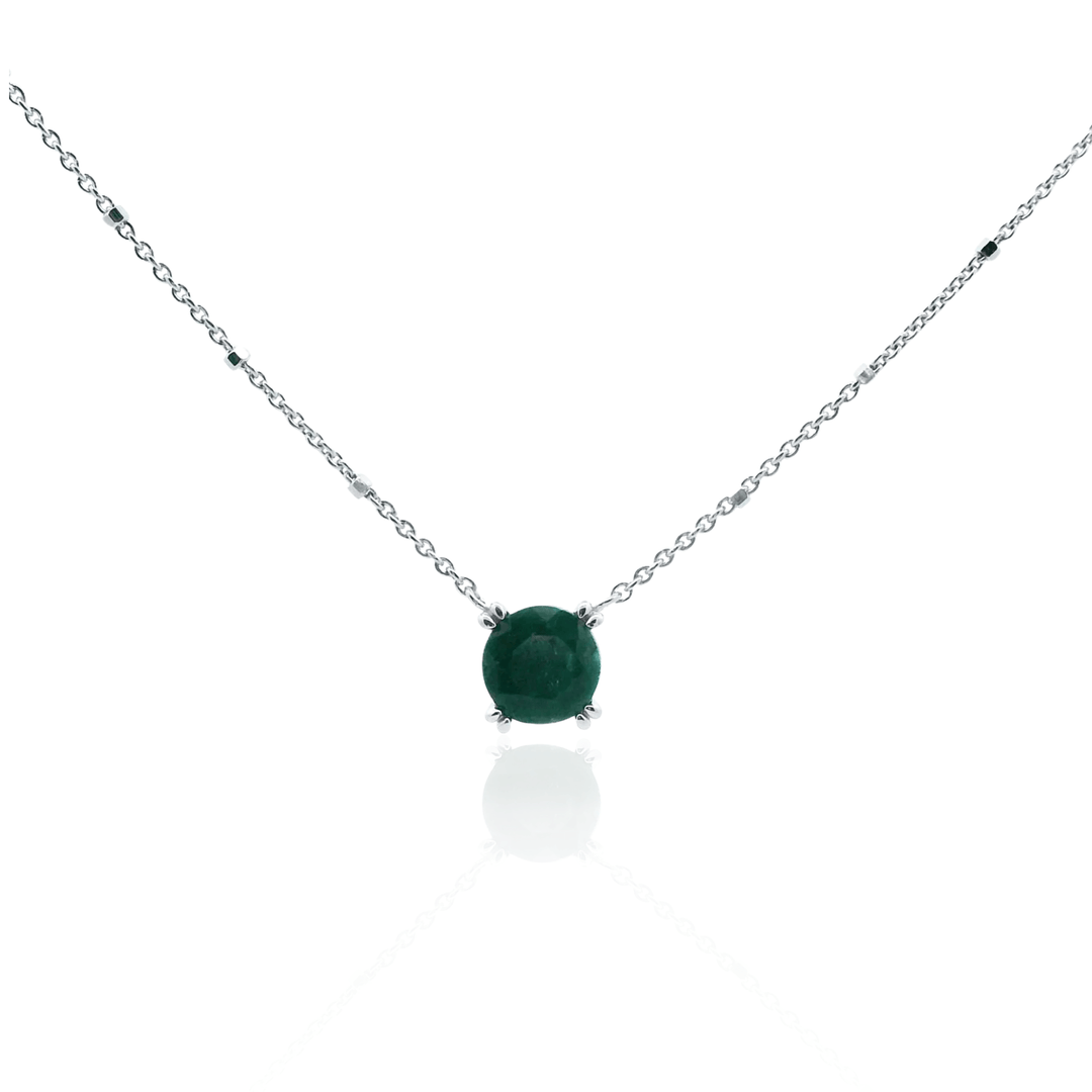 Sterling Silver Emerald Solitaire Necklace by Samuel B.