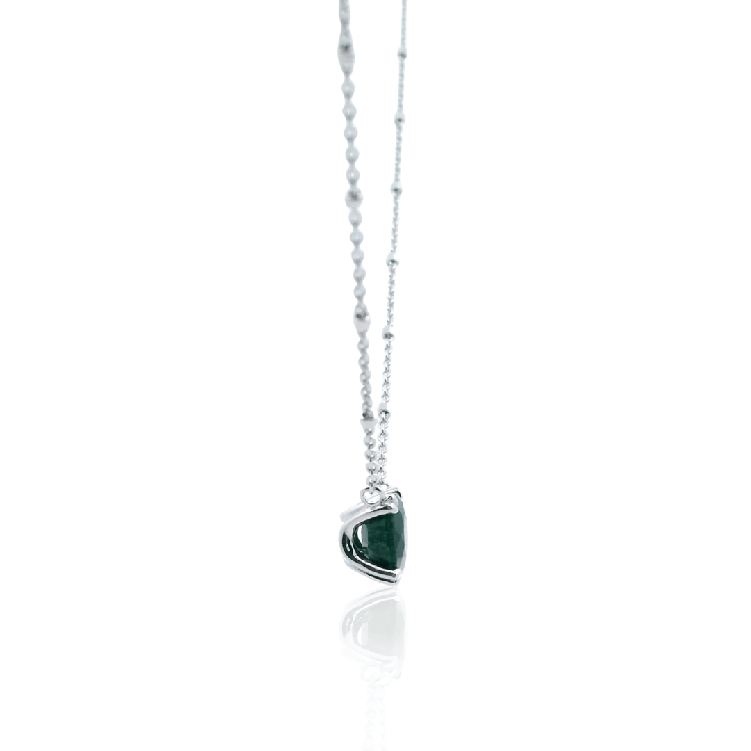 Sterling Silver Emerald Solitaire Necklace by Samuel B.