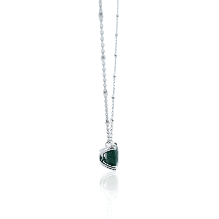 Sterling Silver Emerald Solitaire Necklace by Samuel B.