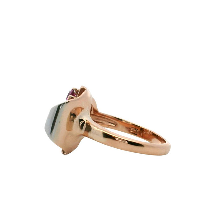 Estate 14K Rose and White Gold Retro Pink Sapphire Diamond Cocktail Ring from the 1940s