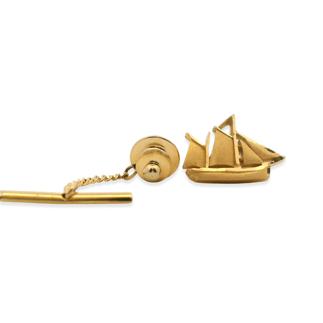 Estate Pewter Vintage Sailboat Tie Pin with Yellow Coating