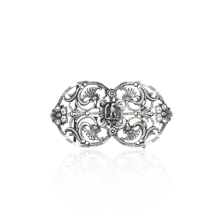 Estate Sterling Silver Floral Openwork Eagle Belt Buckle, Edwardian