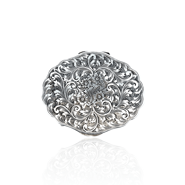 Estate Sterling Silver Floral Engraved Oval Compact with Mirror