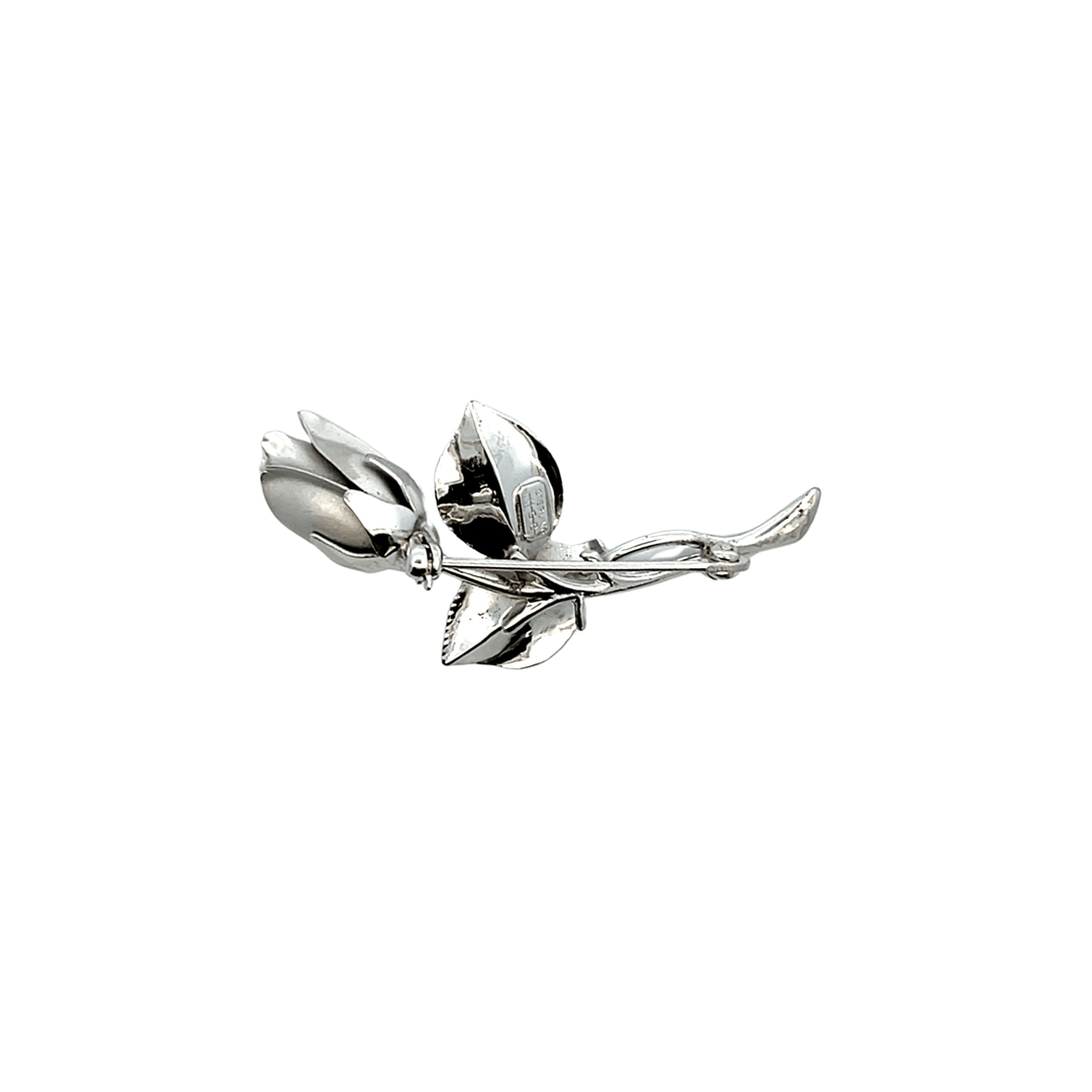 Estate Sterling Silver Rose Figural Brooch