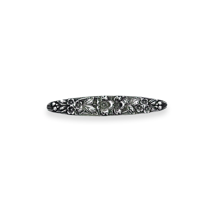 Estate Stieff Sterling Silver Floral Engraved Bar Brooch