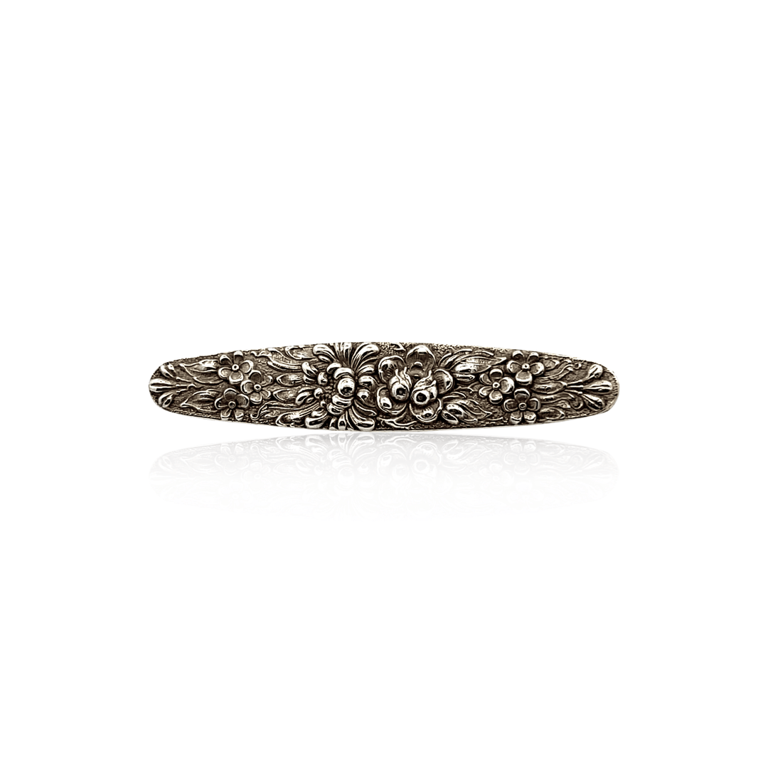 Estate Stieff Sterling Silver Rose & Floral Patterned Bar Pin