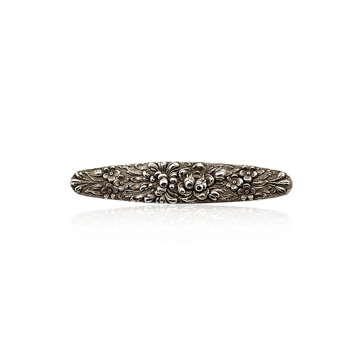 Estate Stieff Sterling Silver Rose & Floral Patterned Bar Pin
